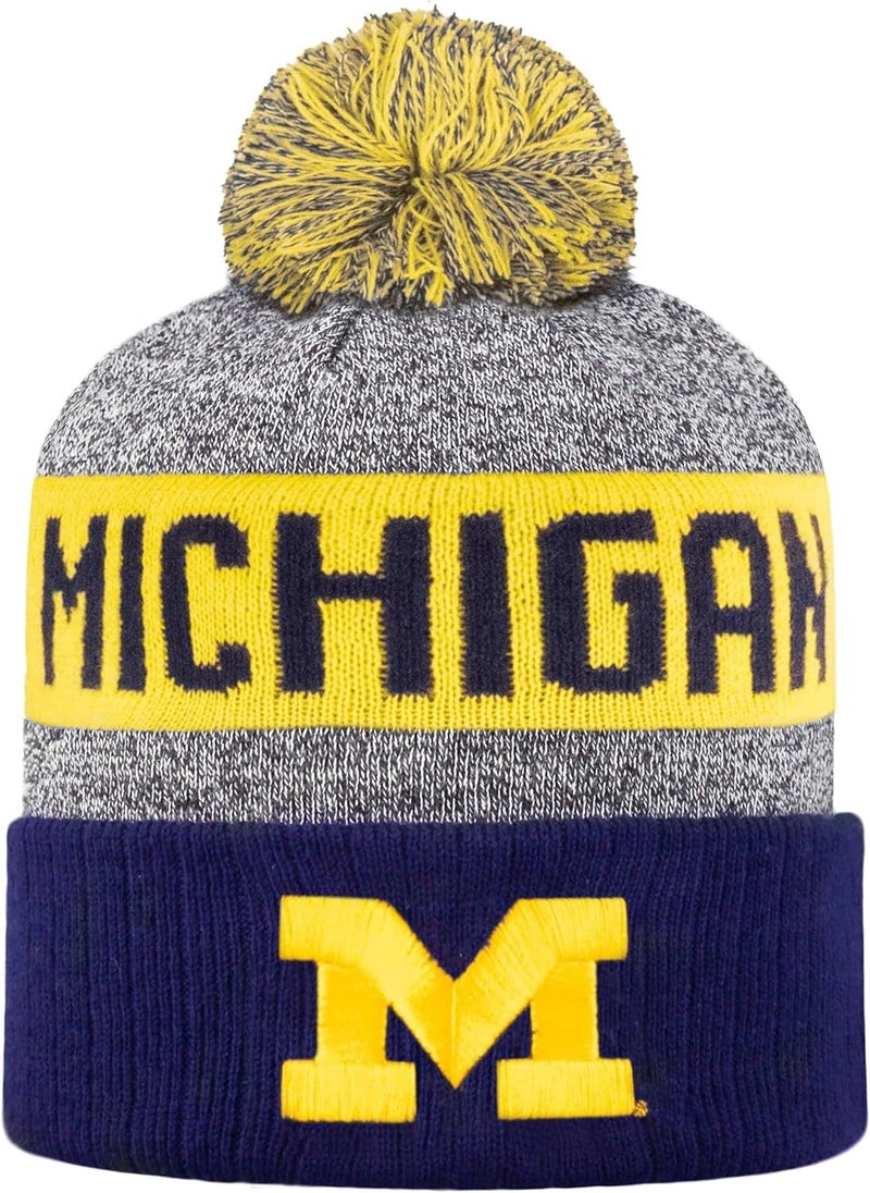 LogoFit NCAA Team Color-Embroidered Logo -Cuffed Knit Skully Beanie Pom Hat-OSFM - Image 1